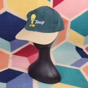 Vintage 1991 Warner Bros Studio Store Tweety Bird Hat Green Tan Made‎ USA Large